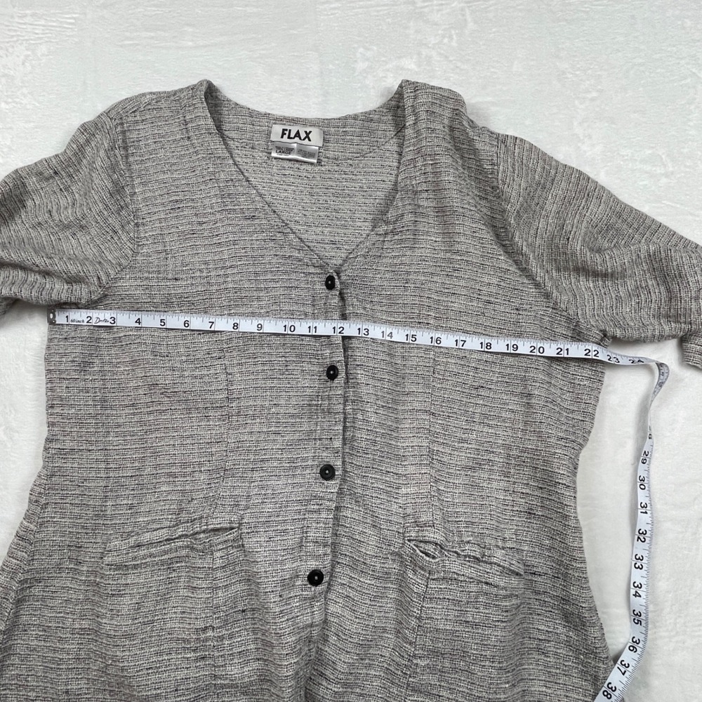 FLAX Womens Gray 100% Linen Button Front Tunic Top 3/4 Sleeve Size Large Coastal - Picture 5 of 8